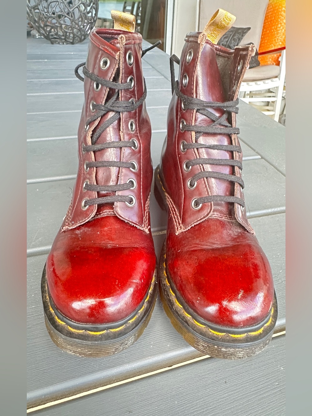 Dr Martens Vegan Cherry Red Boots Womens Size 7 Lace Up Smooth Leather Finish - Picture 5 of 9